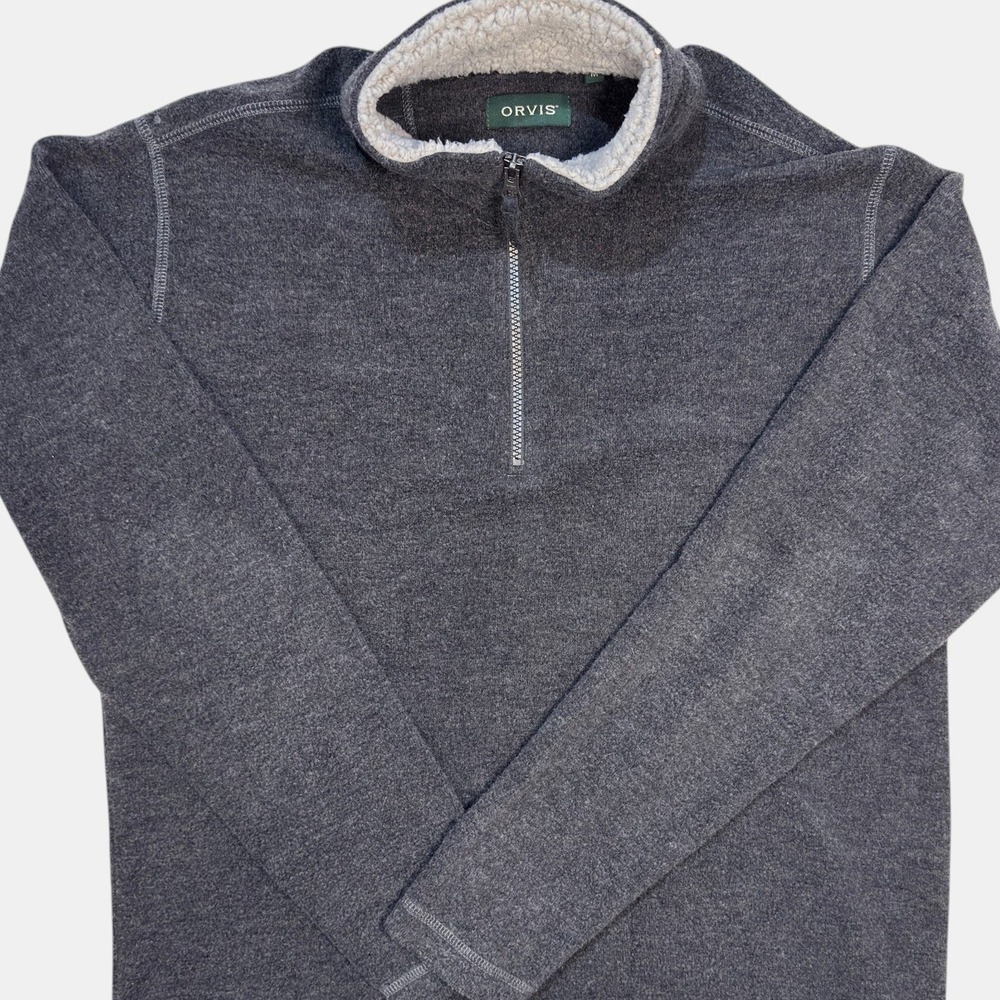 Orvis Pullover Medium Mens Sherpa Lined Quarter Zip Fleece‎ Charcoal Gray